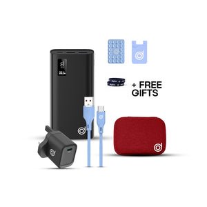 Power Couple Combo: Gorilla XE 22.5w 20000mAh Powerbank + DAP2 + Cheetah 3C 35W Charger + blue A-C 1M silicone Cable  + FREE Blue Silicone Suction Cups, Blue Cardholder and Cobalt blue wristband
