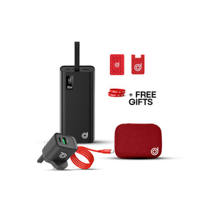 Power Couple Plus Combo: Gorilla XR 22.5w 30000mAh Powerbank + DAP2 + Cheetah 3C 35W Charger + Red C-C 1M silicone Cable  + FREE Red silicone suction cups, card holder , Red wristband