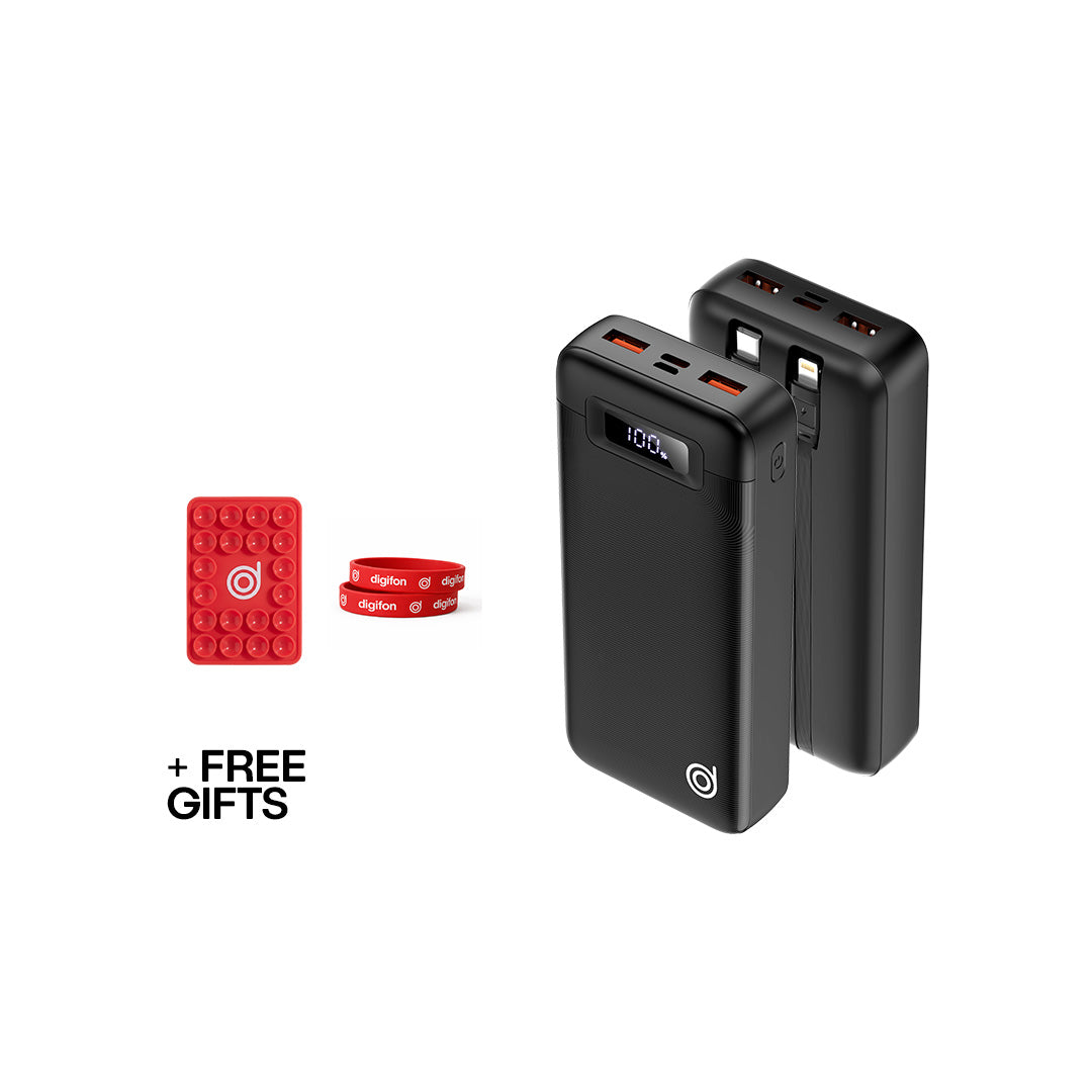 Love On The Go: WX2 22.5w Wired Digital Powerbank + FREE Red silicone card holder , Red wristband