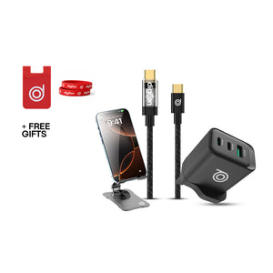 Cheetah Power Pack 4C: Cheetah 4C 65W Wall Charger + Rotating Desktop Stand + 100W LED Cable + FREE red silicone cardholder, red wristband