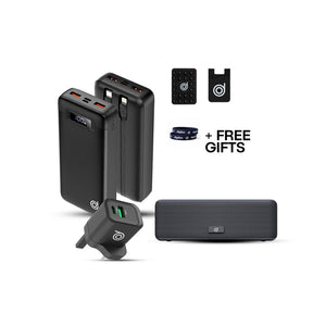 Max Love Combo: BoomMax Speaker + WX2 Powerbank + Cheetah 3C Wall Charger + FREE Black Silicone Suction Cups, Black Cardholder and Cobalt blue wristband