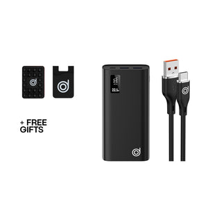 Gorilla Power Pack: Gorilla XE 22.5W Powerbank + Black A-C 1M Silicone Cable + FREE Black Silicone Suction Cups, Black Cardholder