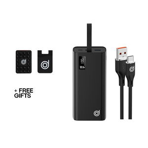 Black Power Love Pack: Gorilla XR 22.5w 30000mAh Powerbank + Black A-C 1M Silicone Cable + FREE Black Silicone Suction Cups, Black Cardholder