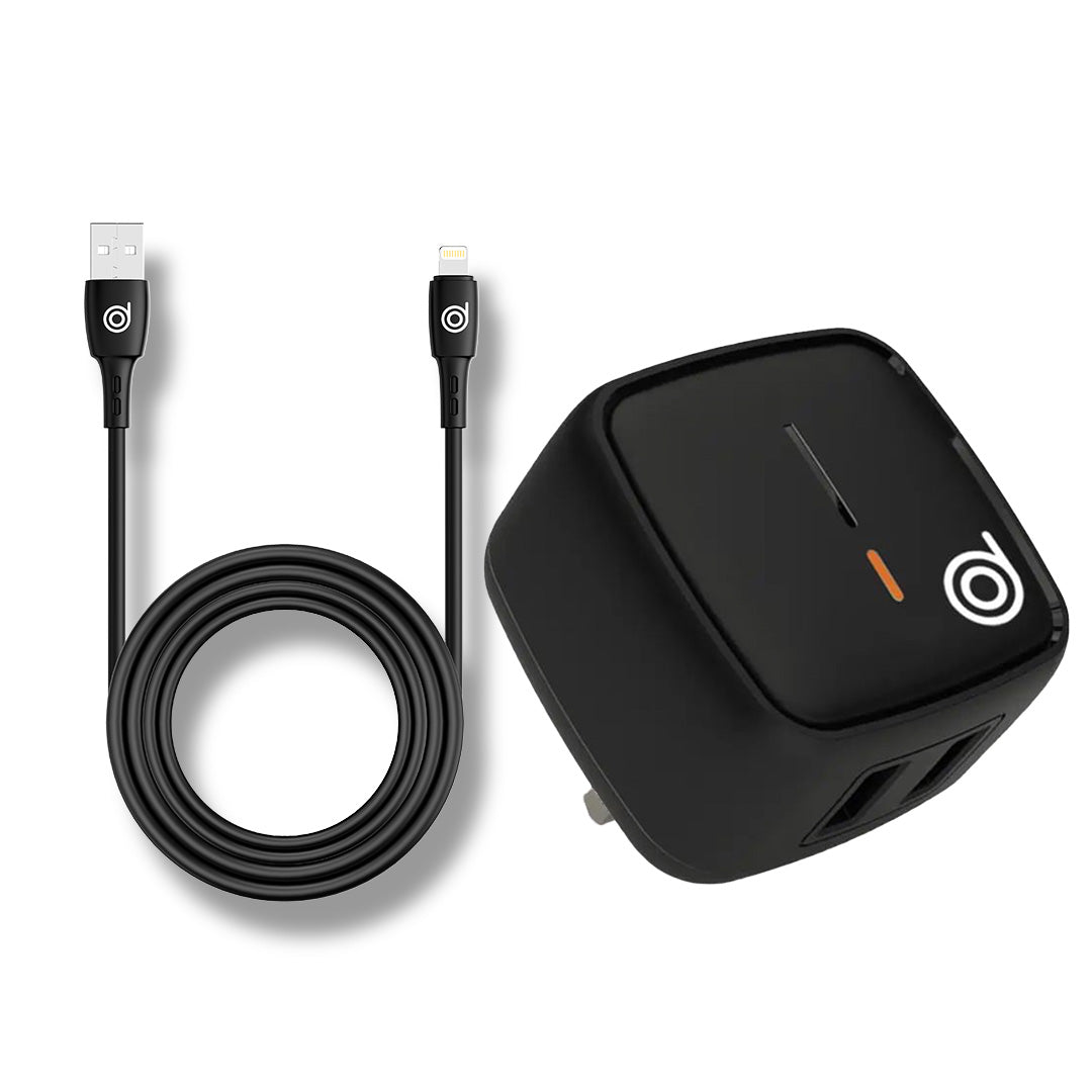Cheetah1 12W Dual USB-A Wall Charger + USB-A to Lightning Cable - Black - digifon