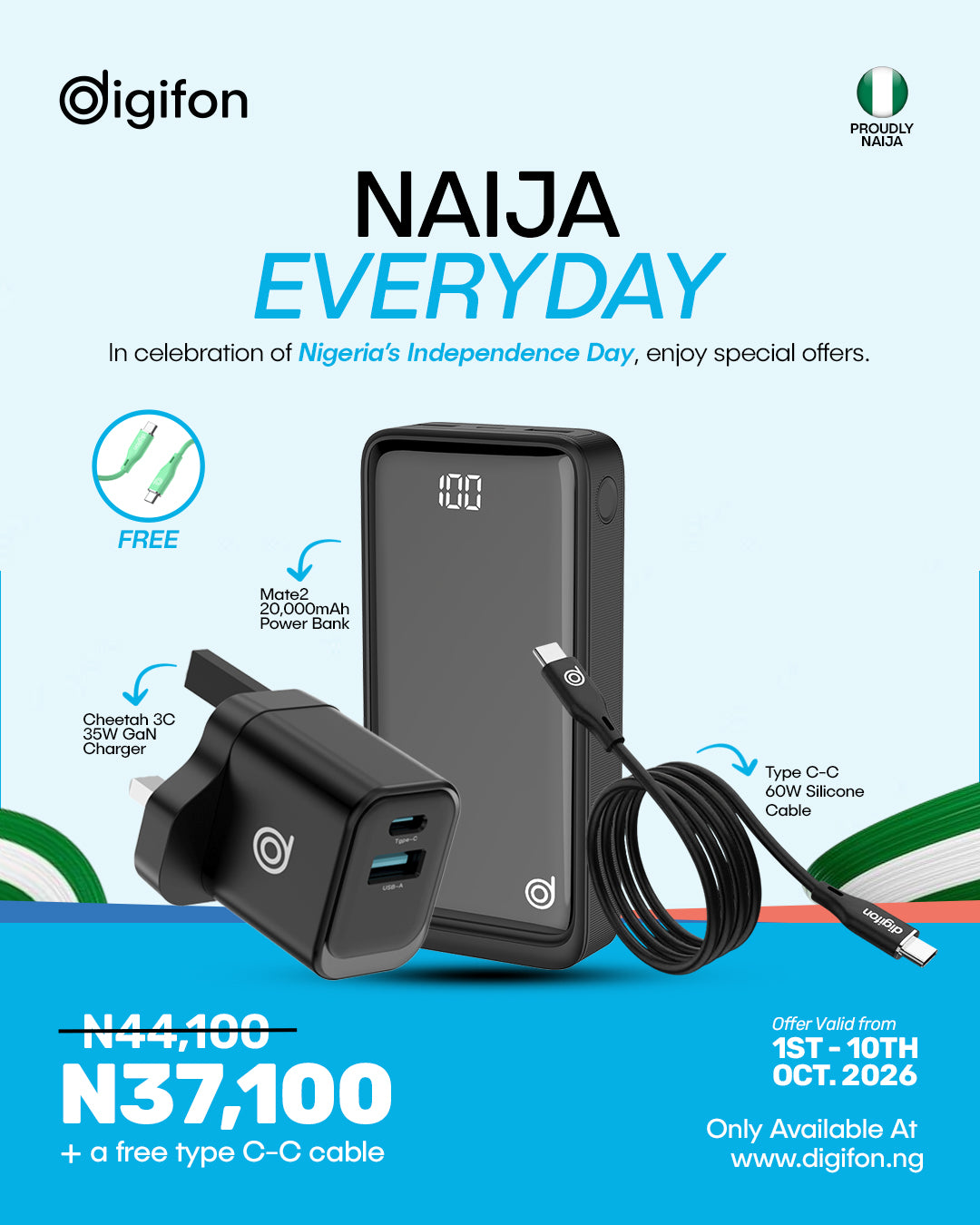 Naija Everyday: Mate2 20,000mAh + Cheetah 3C 35W Charger +  C-C 60W Silicone Cable