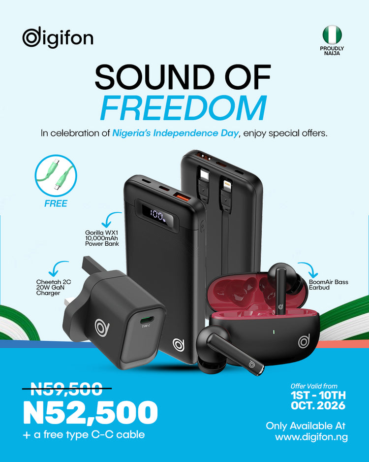 Sound of Freedom: BoomAir Bass + Gorilla WX1 10,000mAh Power Bank + Cheetah 2C 20W Charger + FREE C to C Cable