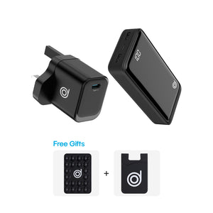 Ileya Mate Power Pack : Mate 2 Powerbank + Cheetah 2C single PD port wall charger + FREE Black Silicone Suction Cups, Black Cardholder