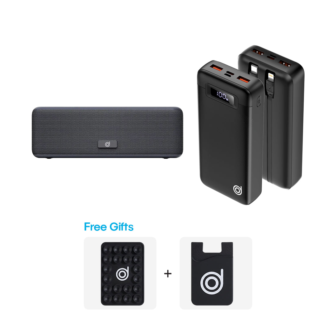 Ileya Max Combo : BoomMax Speaker + WX2 Powerbank + FREE Black Silicone Suction Cups, Black Cardholder