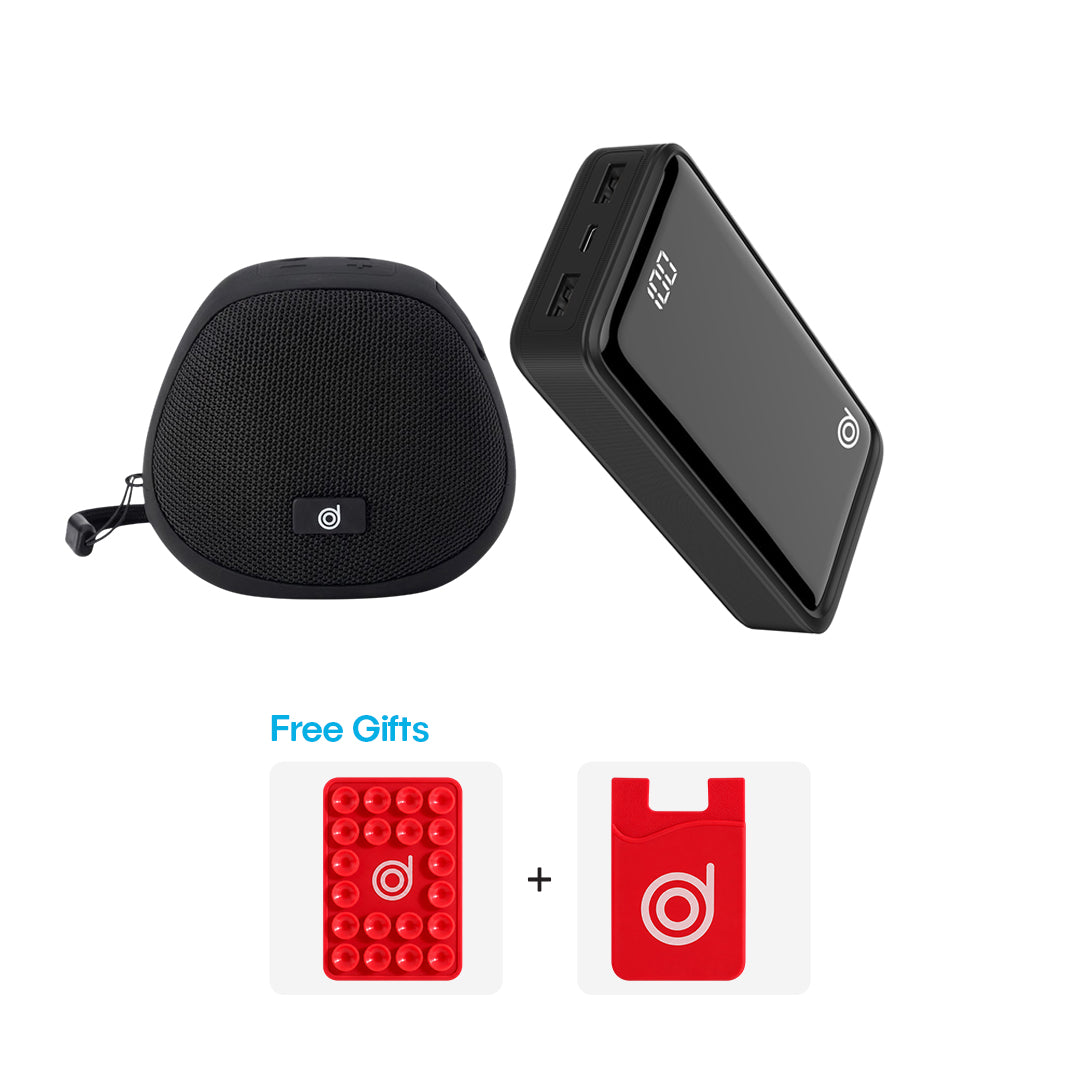 Ileya Q-Mate : BoomQ black + Mate 2 Powerbank  + FREE Red silicone card holder , Red wristband