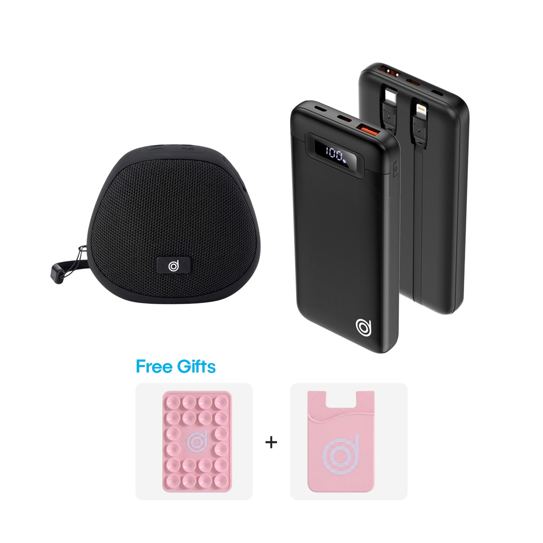 Ileya Q-Wired : Boom Q red + WX 1 Powerbank + FREE Pink Silicone Suction Cups, Cardholder