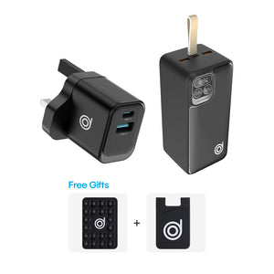 Ileya Silver Power Pack : Silverback 1 + Cheetah 3C dual port wall charger + FREE Black Silicone Suction Cups, Black Cardholder